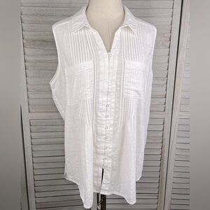 ZAC & RACHEL Sleeveless Button Down Collared Tank Pleated Front White-XL